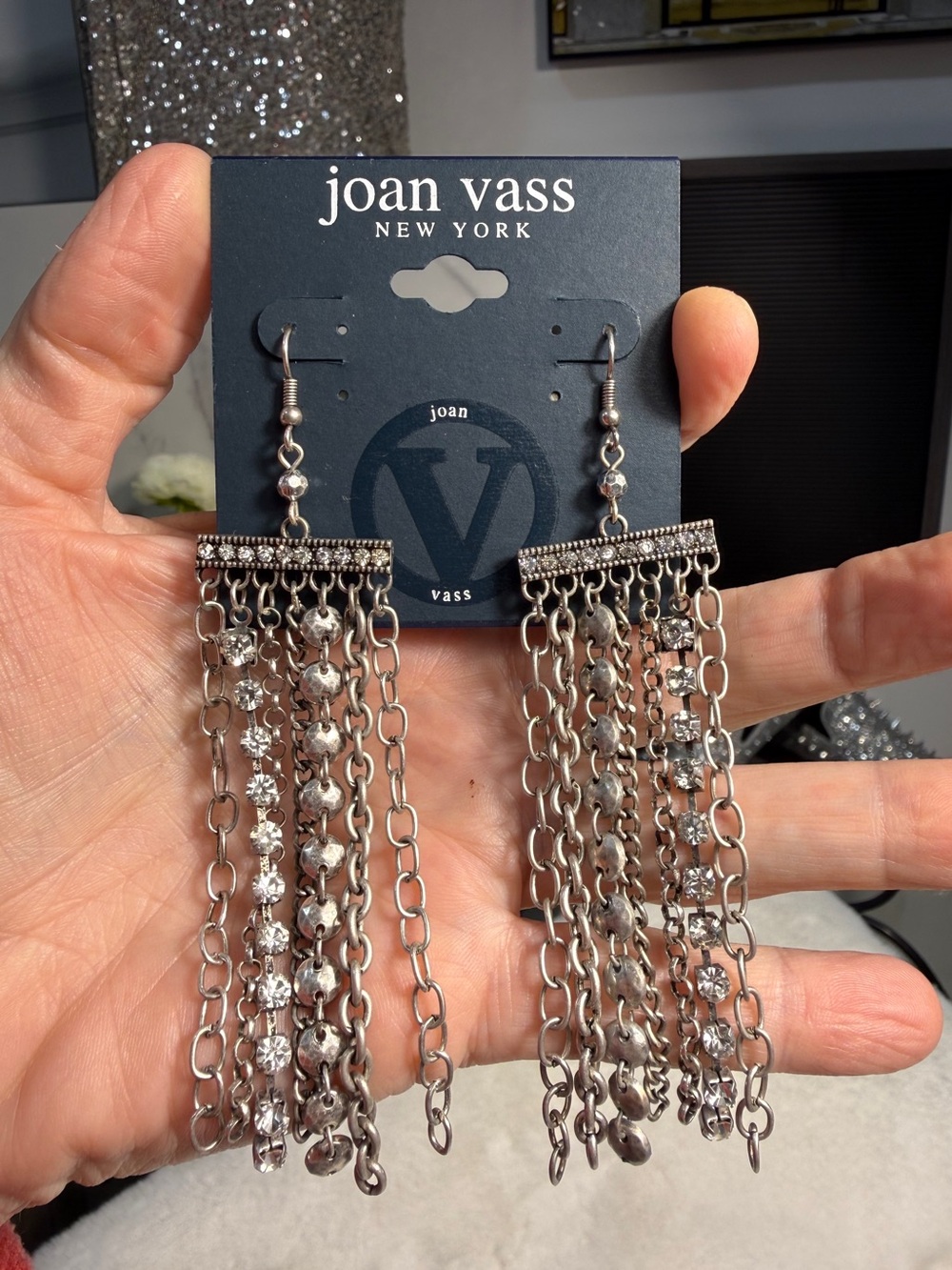 Joan Vass Silver-Tone Multi-Chain Dangle Earrings with Sparkling Accents
